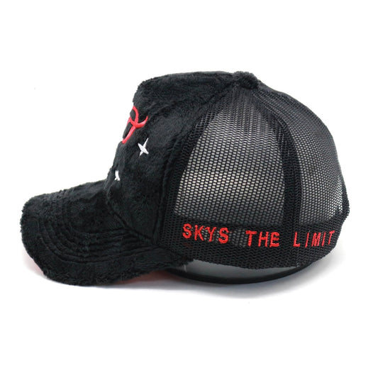 Black and Red Velvet trucker hat